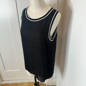 Rag & Bone Silk Tank Top Black Medium | Sheer Sleeveless Blouse Contrast Trim